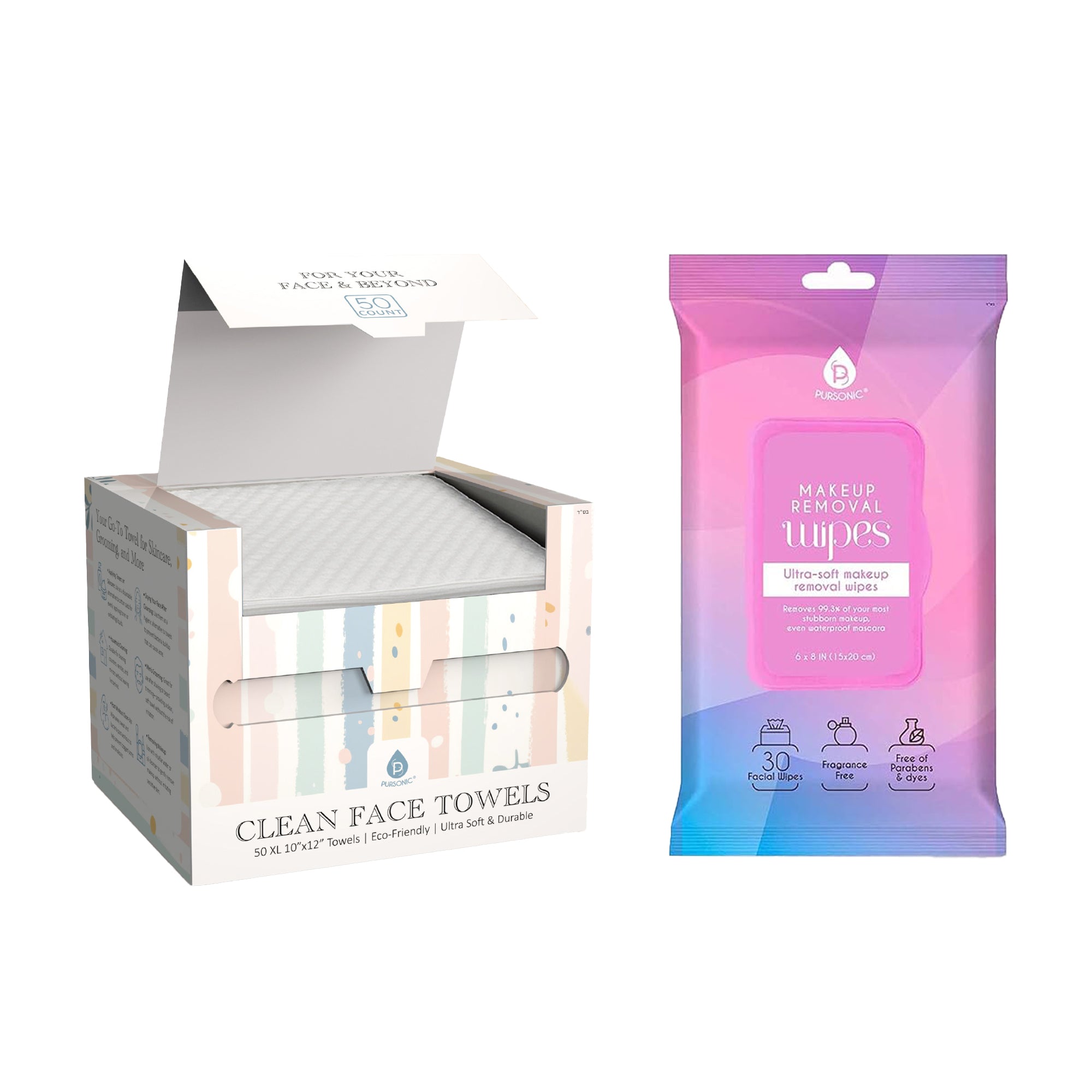 Pursonic Fresh & Clean Skincare Bundle: Clean Facial Towels + Makeup Removal Wipes